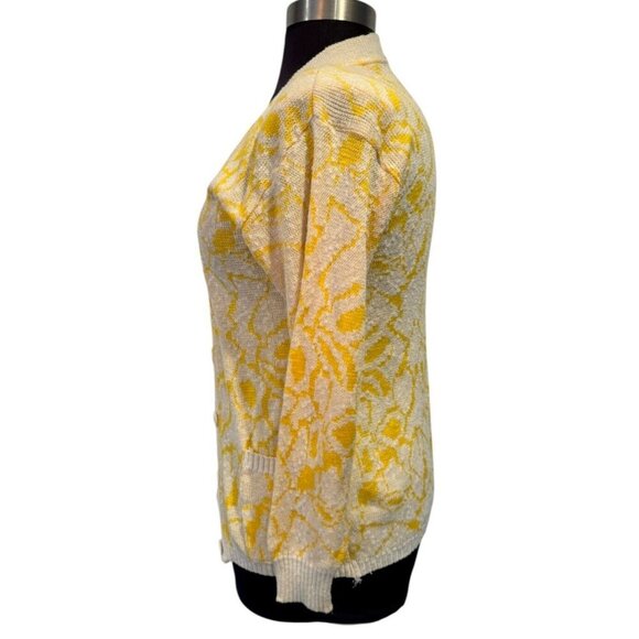 Vintage Jordan Marsh Yellow White Cardigan Sweater Medium Shoulder Pads‎ Italy - Picture 3 of 11